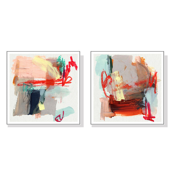 Wall Art 90cmx90cm Abstract Colourful Garden 2 Sets White Frame Canvas