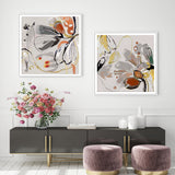 Wall Art 100cmx100cm Blooming Spring Floral 2 Sets White Frame Canvas