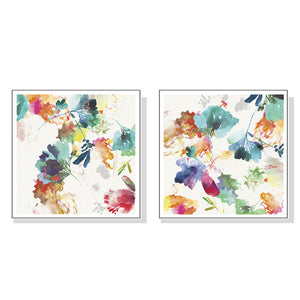 Wall Art 70cmx70cm Glitchy Floral 2 Sets White Frame Canvas