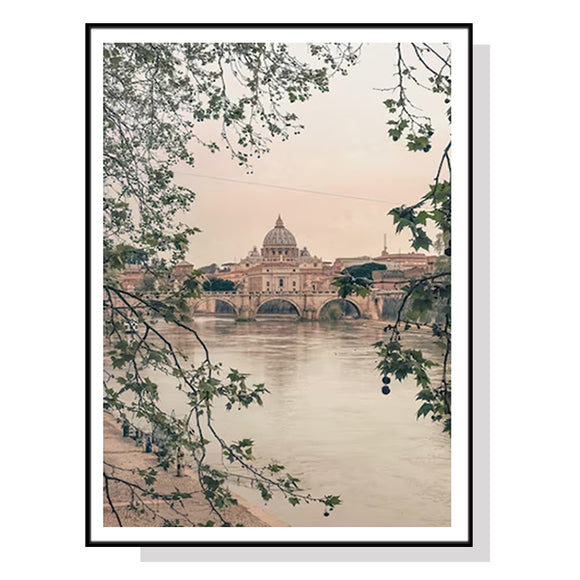 Wall Art 70cmx100cm Rome City Black Frame Canvas