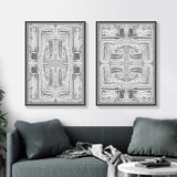 Wall Art 50cmx70cm Black White Pattern 2 Sets Black Frame Canvas