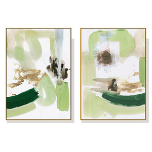 Wall Art 100cmx150cm Abstract Green Mint 2 Sets Gold Frame Canvas