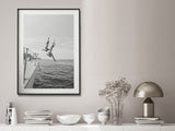 Wall Art 60cmx90cm Black and White Ocean Jump, Black Frame Canvas