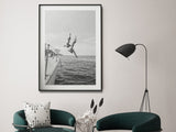 Wall Art 80cmx120cm Black and White Ocean Jump, Black Frame Canvas