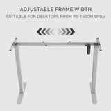 FORTIA Single Motor Sit/Stand Desk Frame, 58 x 90-135cm, 72-118cm Height Adjustable, 70kg Load, Silver