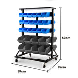 BAUMR-AG 52 Parts Bin Rack Storage System Mobile Double-Sided - Blue