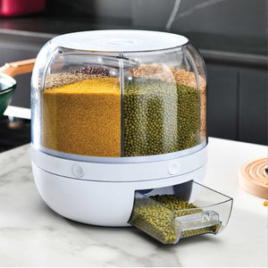 6 Grid Rotating Food Grain Dispenser 7.2L - Large Compartment Storage Container