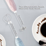 USB Charging Electric Milk Frother Handheld Drink Coffee Foamer White with 2 Stainless Steel Whisks