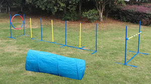 YES4PETS Portable Dog Puppy Training Practice Weave Poles Agility Post Exercise Tunnel Jump Tyre Set