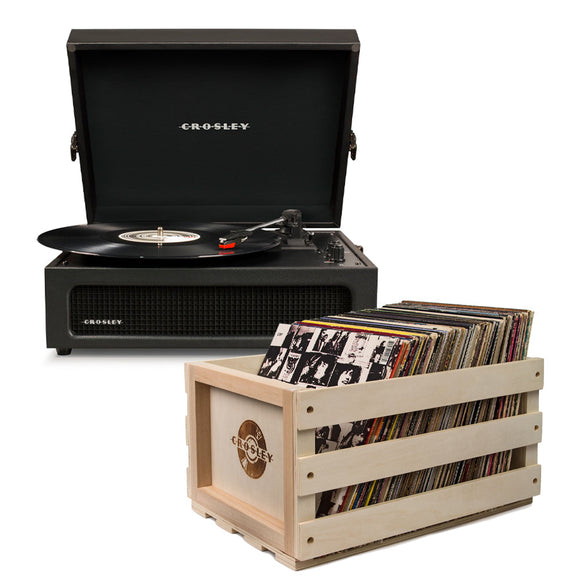 Crosley Voyager Black - Bluetooth Portable Turntable  & Record Storage Crate