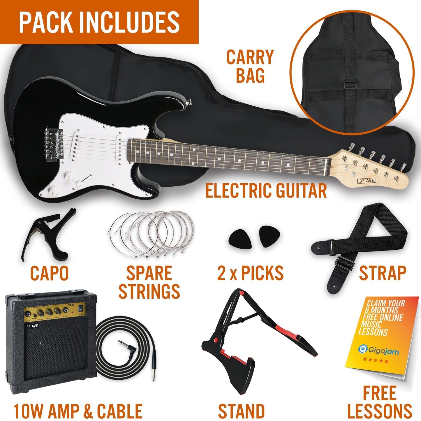 Electric Guitar Pack 3rd Avenue 3/4 Size - Black