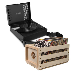 Victrola Revolution Go Turntable - Black + Bundled Record Storage Crate