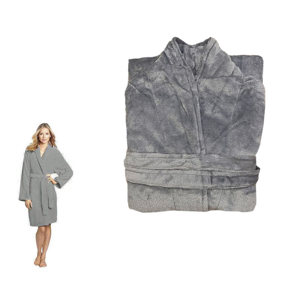 Bathrobe Ultra Soft Plush Fleece Grey 190GSM-L