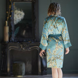 Bathrobe  Almond Blossom Blue Kimono Bath Robe-Large/Extra Large