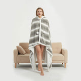 Bathrobe  Hooded Ramesses Faux Fur Grey and White Stripe