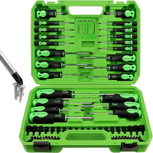 SWANLAKE 86PCS Magnetic Screwdriver Set,Includes Slotted/Phillips/Torx Mini Precision Screwdriver, Replaceable Screwdriver Bits and nut drivers With Sturdy tool box