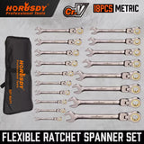 HORUSDY 18Pc Flexi-Head Ratchet Spanner Set Metric 6-30mm Spanners Nickle Plated