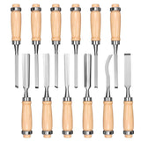 12Pc Wood Carving Chisel Set Knife High Carbon Steel Woodworking Rolling Pouch