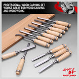 12Pc Wood Carving Chisel Set Knife High Carbon Steel Woodworking Rolling Pouch