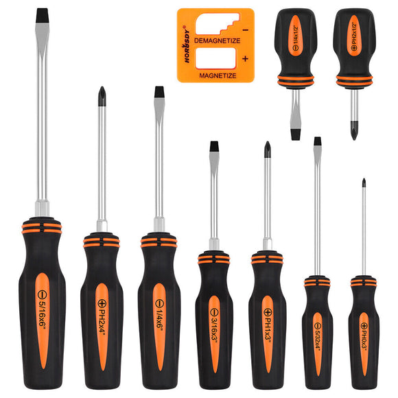 HORUSDY 10Pcs Magnetic Screwdriver Set Phillips Slotted Holder Magnetizer Au