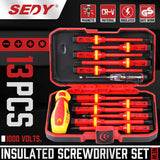 SEDY 13Pcs 1000V Magnetic Insulated Electrician Screwdriver Set VDE Certified