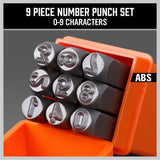 9Pc 6mm Number Stamp Punches Set Metal Plastic Wood Leather With Storage Case