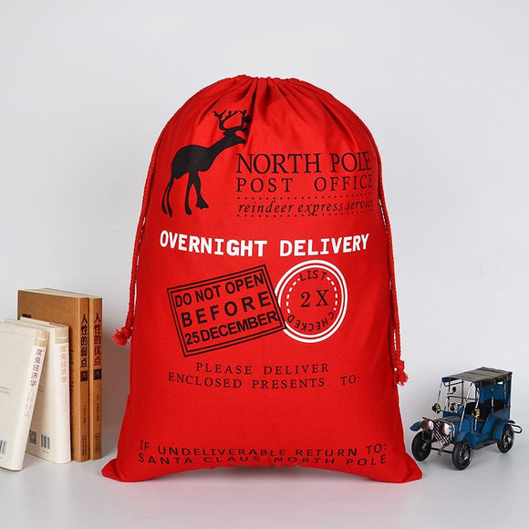 Christmas Santa Sack Xmas Stocking Large Hessian Red - Reindeer Express Delivery