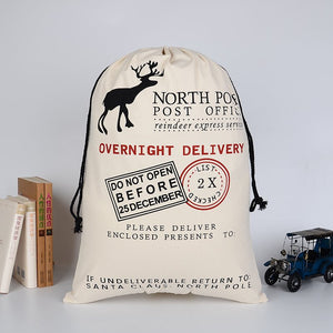 Christmas Santa Sack Xmas Stocking 50x70cm Canvas Hessian Cream - Reindeer Express Delivery