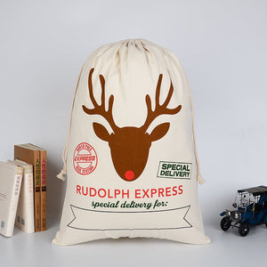 Christmas Santa Sack Xmas Stocking 50x70cm Canvas Hessian Cream - Rudolph Express