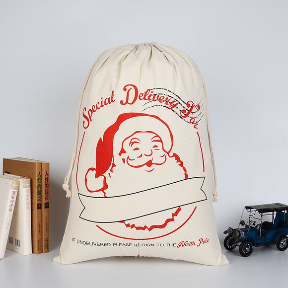 Christmas Santa Sack Xmas Stocking 50x70cm Canvas Hessian Cream - Special Delivery For