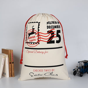 Christmas Santa Sack Xmas Stocking 50x70cm Canvas Hessian Cream - Delivery on December 25