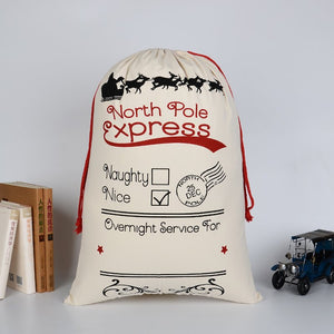 Christmas Santa Sack Xmas Stocking 50x70cm Canvas Hessian Cream - Overnight Service For (2)