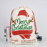 Christmas Santa Sack Xmas Stocking 50x70cm Canvas Hessian Cream - Merry Xmas w Antler