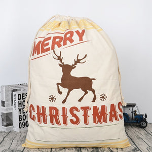 Christmas Santa Sack Xmas Stocking 50x70cm Canvas Hessian Cream - Reindeer