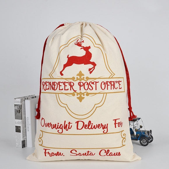 Christmas Santa Sack Xmas Stocking 50x70cm Canvas Hessian Cream - Reindeer Post