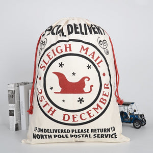 Christmas Santa Sack Xmas Stocking 50x70cm Canvas Hessian Cream - Sleigh Mail (3)