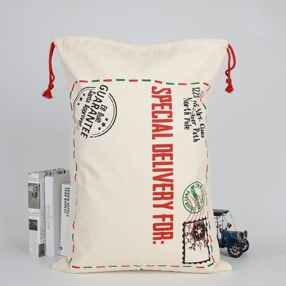 Christmas Santa Sack Xmas Stocking 50x70cm Canvas Hessian Cream - Special Delivery