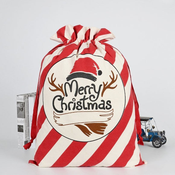 Christmas Santa Sack Xmas Stocking 50x70cm Canvas Hessian Red - Merry Xmas w Antler