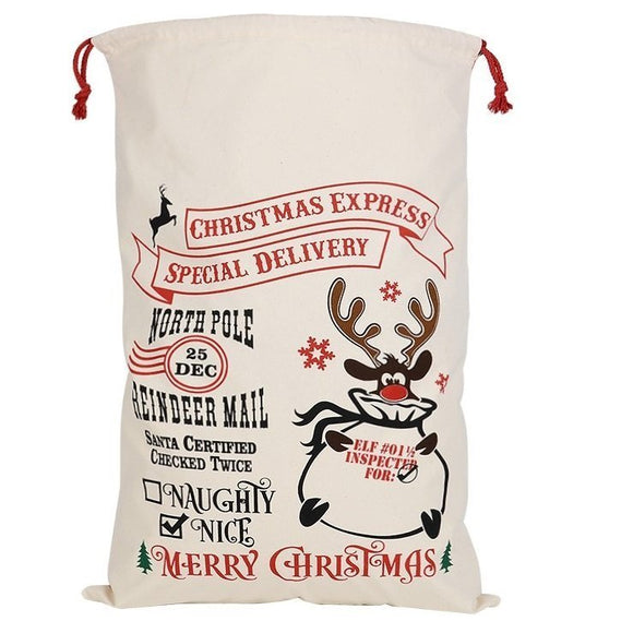 Christmas Santa Sack Xmas Stocking Large Hessian Cream - Reindeer Mail (2)