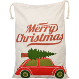 Christmas Santa Sack Xmas Stocking 50x70cm Canvas Hessian Cream - Christmas Tree On Car