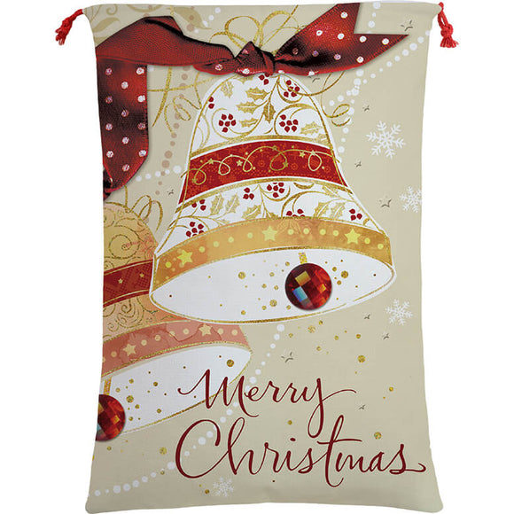 Christmas Santa Sack Xmas Stocking 50x70cm Canvas Hessian Merry Christmas Bells