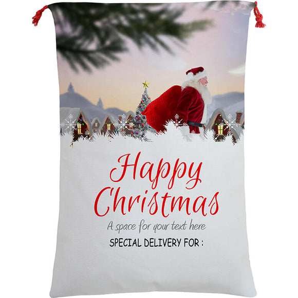 50x70cm Canvas Hessian Christmas Santa Sack Xmas Stocking Reindeer Kids Gift Bag, Santa On The Way