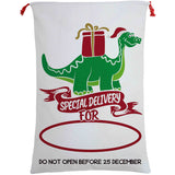 Christmas Santa Sack Xmas Stocking 50x70cm Canvas Hessian Special Delivery By Dinosaur