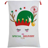 Christmas Santa Sack Xmas Stocking 50x70cm Canvas Hessian Cream - Cute Reindeer Delivery