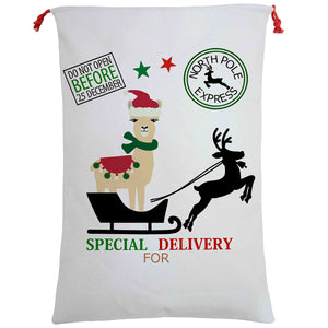 Christmas Santa Sack Xmas Stocking 50x70cm Canvas Hessian Special Delivery By Alpaca