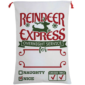 Christmas Santa Sack Xmas Stocking 50x70cm Canvas Hessian Cream - Reindeer Express (A)