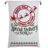 Christmas Santa Sack Xmas Stocking 50x70cm Canvas Hessian Cream - North Pole Express (D)