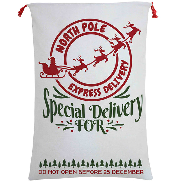 Christmas Santa Sack Xmas Stocking Large Hessian Cream - North Pole Express (D)