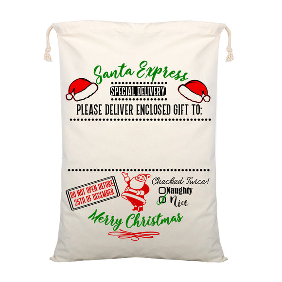 Christmas Santa Sack Xmas Stocking Large Christmas XMAS Hessian Cream - Delivery Enclosed Gift