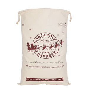 Christmas Santa Sack Xmas Stocking Large Hessian Cream - Checked By Head Ell